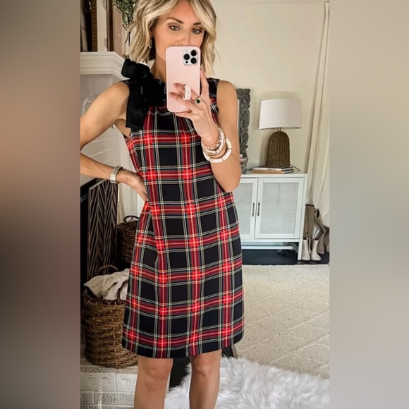 J. Crew Women’s Plaid Bow Neck Shift Dress- 4 - Picture 2 of 9